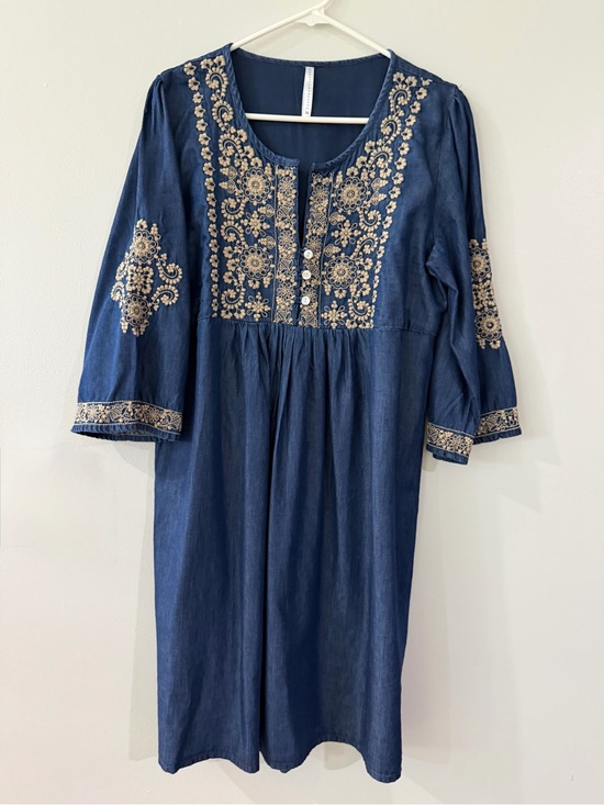 Rock Flower Paper Dresses & Skirts - Rock Flower Paper Blue Jean Beige Embroidered Floral Women's Dress Lightweight